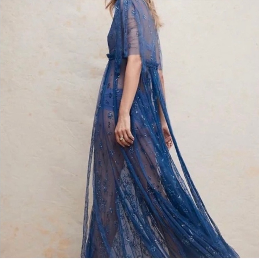 Free People Sheer Embellished Maxi Dress in Deep Blue - Picture 5 of 10